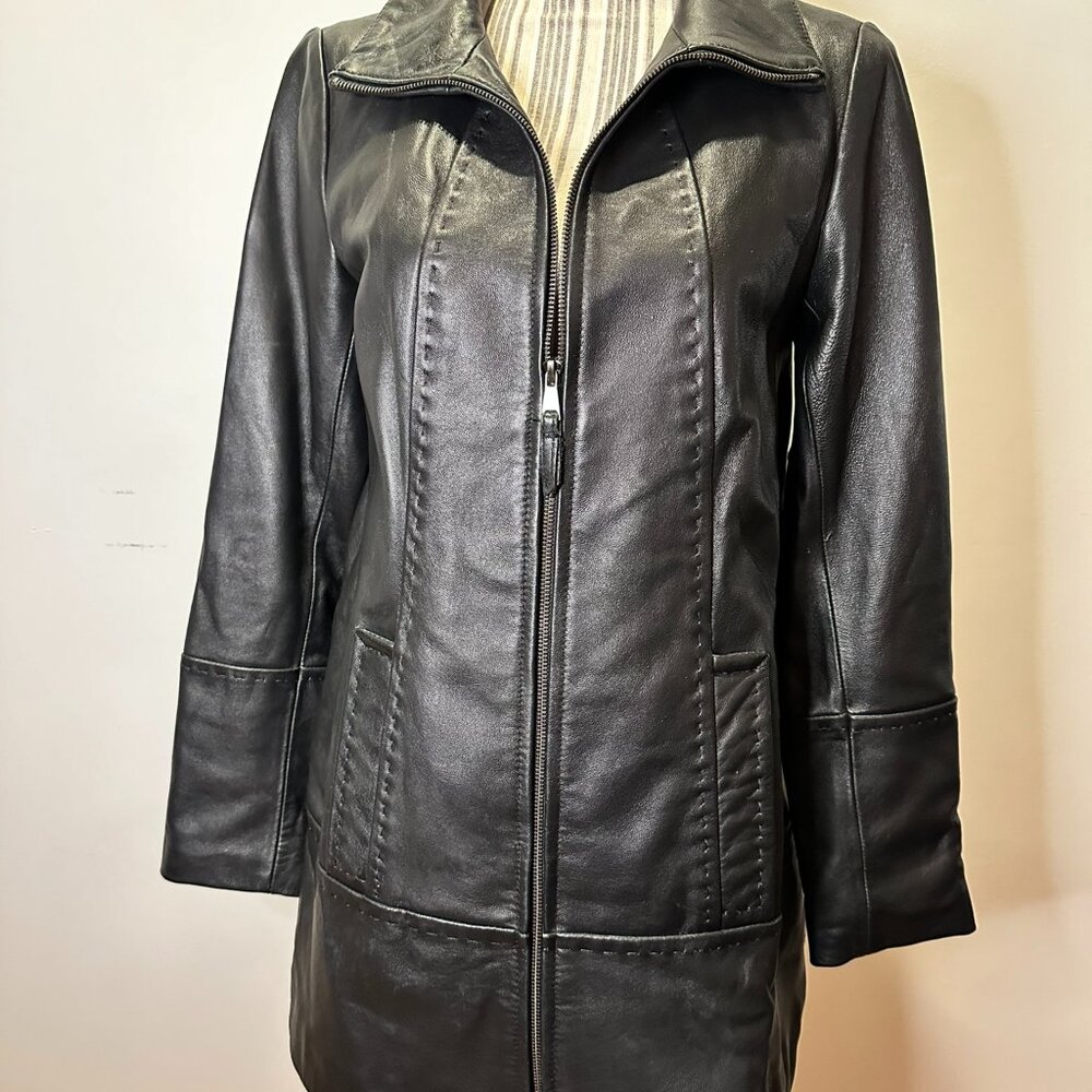 JONES NEW YORK Leather Jacket Zip front Mid thigh